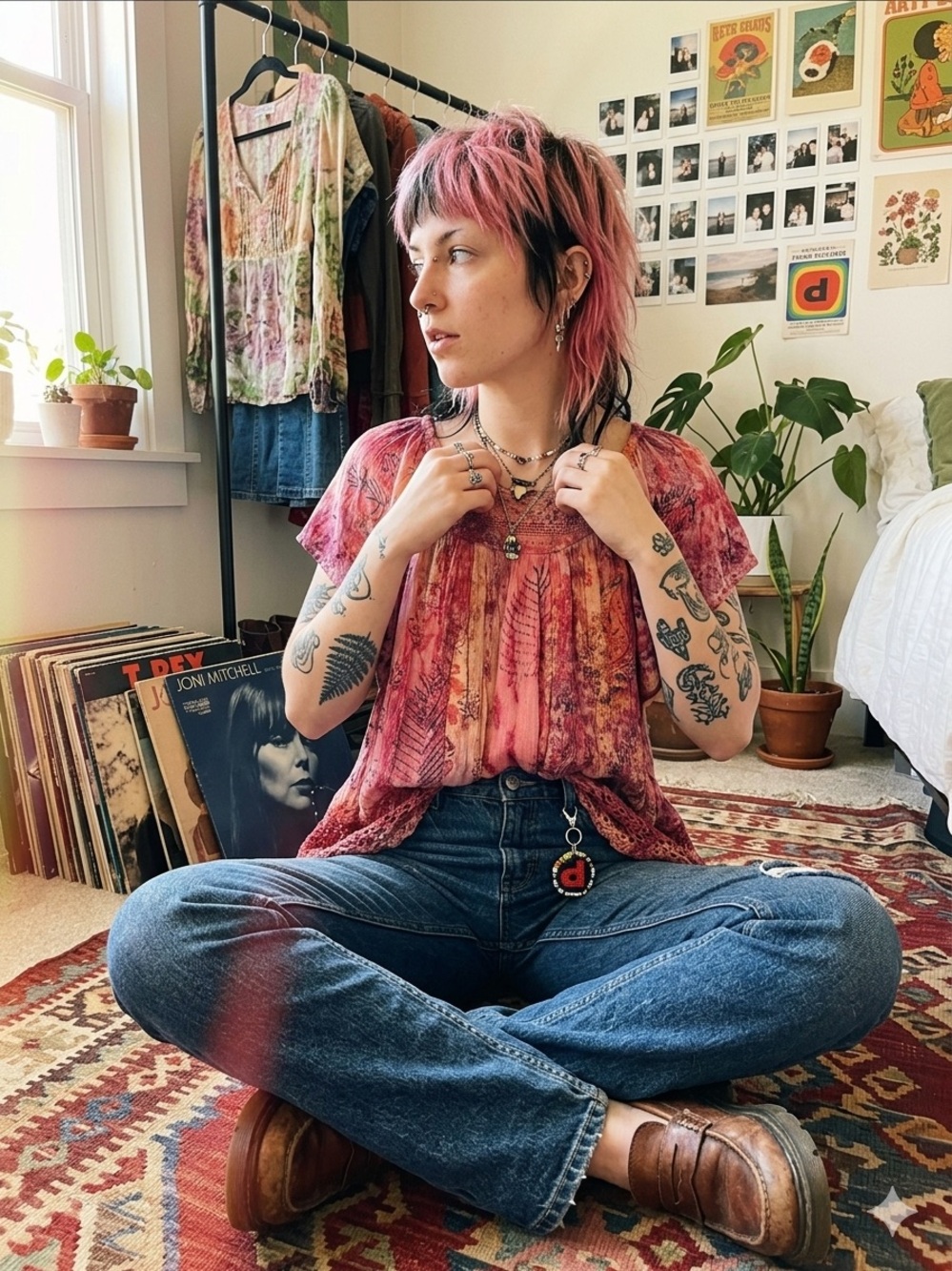 Women’s Pink Boho Tie-Dye Short Sleeve Blouse